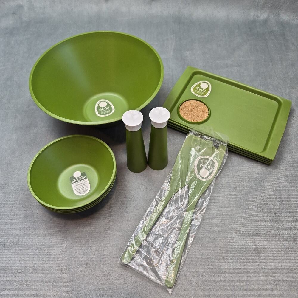 Vintage New Acca Ware 13 Piece Salad Set David Douglas MCM Retro Avocado Green